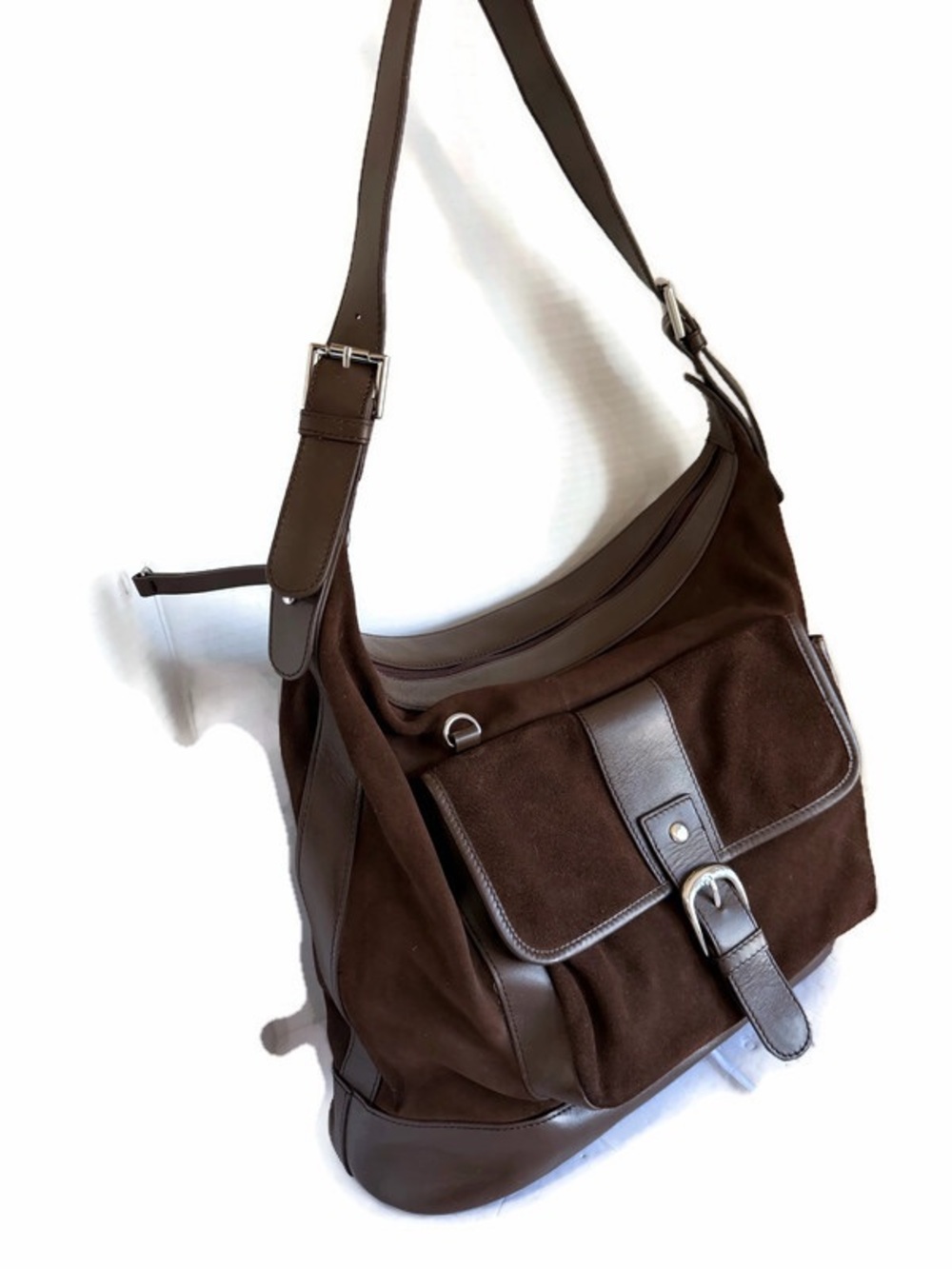 Bloomingdale's Dark Brown Suede & Leather Shoulder Bag